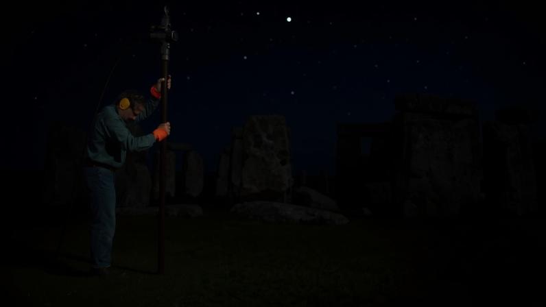 Left: Researchers carrying out studies at Durrington Pits; right: nearby Stonehenge Left: courtesy of University of St Andrews; right: Photo by Rogelio Lopez via Unsplash