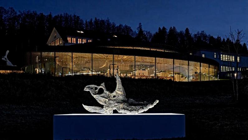 Adrián Villar Rojas's new untitled sculpture, with Audemars Piguet Contemporary's museum in the background. Courtesy Audemars Piguet Contemporary