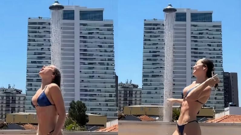 Duda Reis é flagrada em cobertura e exibe abdômen definido