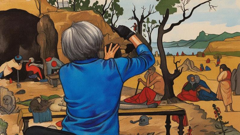 Gemäldegalerie’s Babette Hartwieg at work on the restoration of Carpaccio’s Preparation of Christ’s Tomb Photo: © Gemäldegalerie/Thuja Seidel/Babette Hartwieg