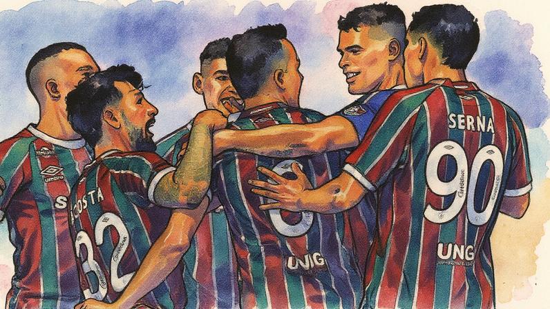 Fluminense comemora gol de Renê contra o Ceará (Foto: Thiago Ribeiro/AGIF)