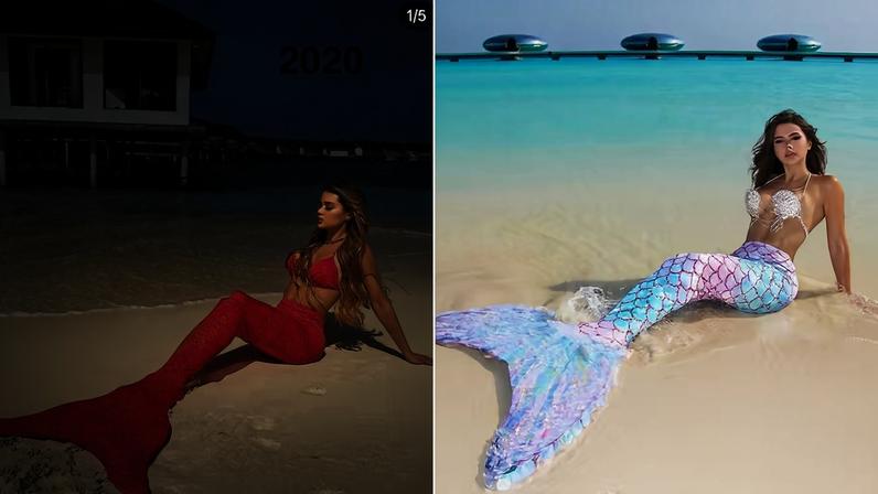 Franciny Ehlke recria ensaio de sereia cinco anos depois — Foto: Reprodução/Instagram