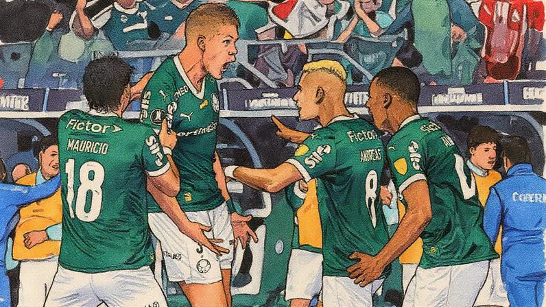 Elenco do Palmeiras comemora gol na Libertadores (Foto: Nelson ALMEIDA / AFP)