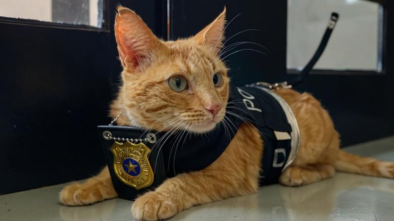 Gatinho adotado pela Delegacia da Mulher apoia vítimas