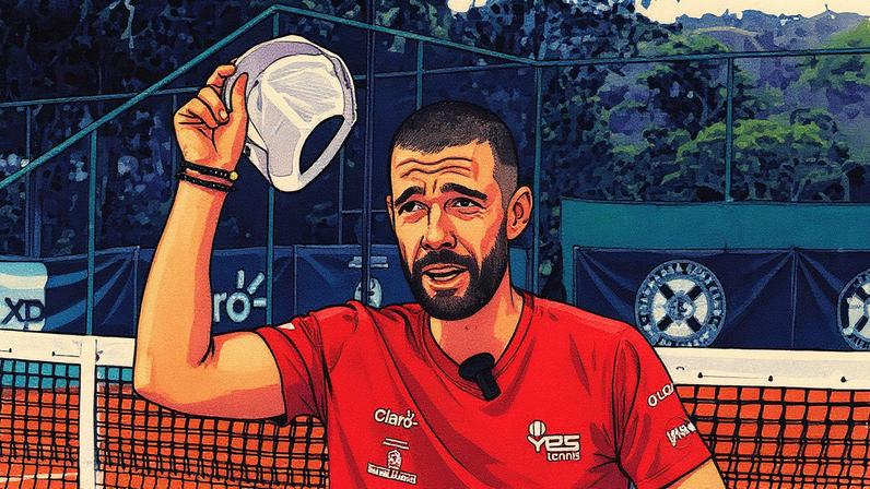 Guilherme Teixeira, técnico de João Fonseca, cumpre a promessa de cortar o cabelo (Foto: Gabriel Gaudencio)