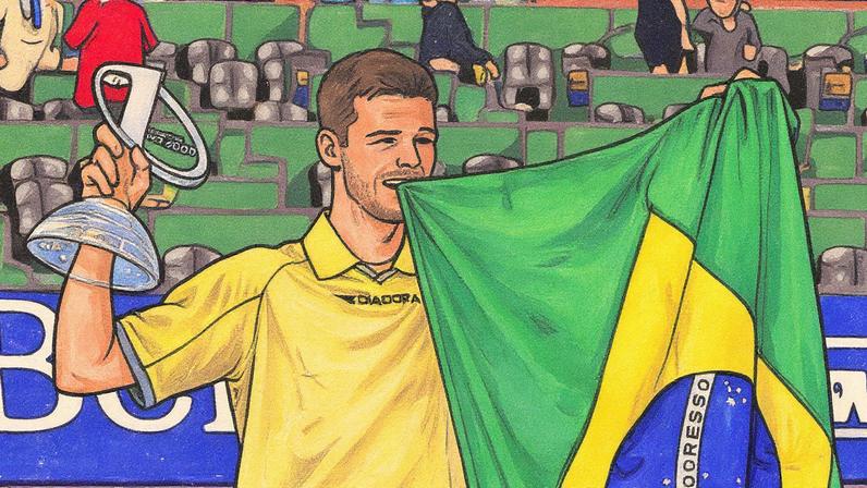 Guga Kuerten com troféu de número 1 no ano em 2000 (Arquivo)