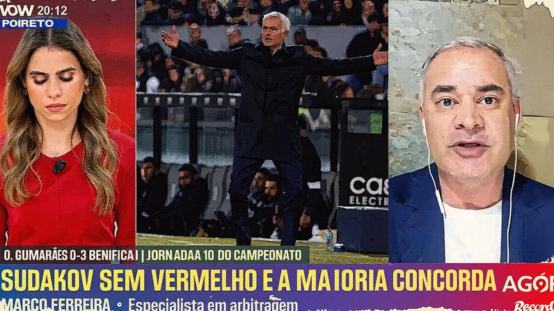 Duarte Gomes analisa lances polêmicos Vitória-Benfica do pisão de Sudakov à expulsão de Blanco
