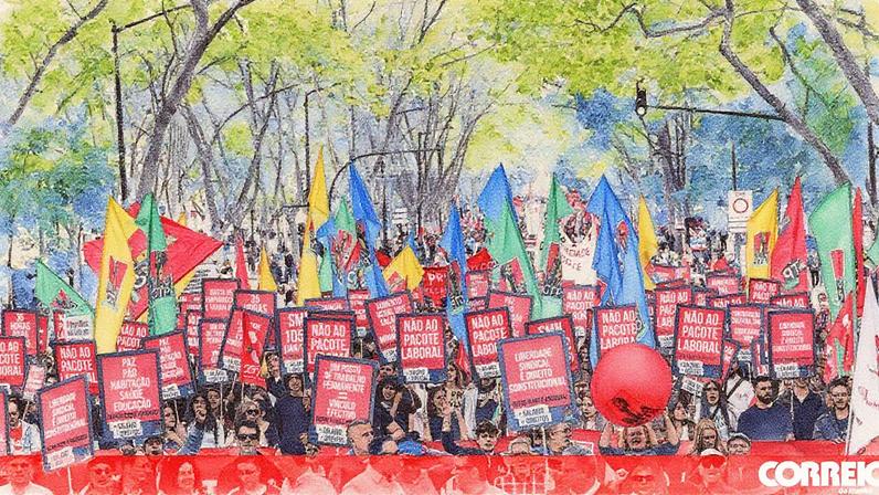 Trabalhadores em manifestações contra alterações à lei laboral, em Lisboa