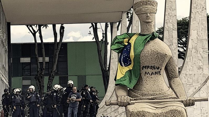 Estátua da Justiça, em frente ao Supremo Tribunal Federal, foi pichada. Foto: Joedson Alvez/Agência Brasil