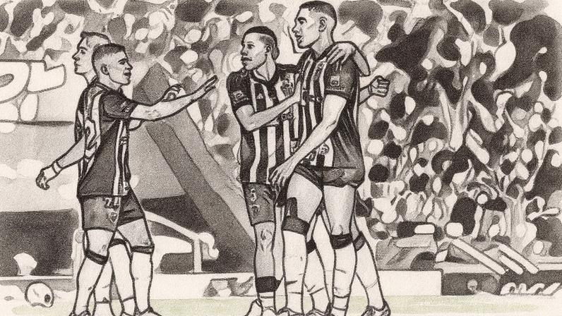Jogadores do Atlético contra o Fortaleza (Foto: Pedro Souza / Atlético)