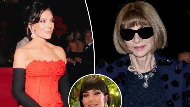 Kris Jenner debuted an Anna Wintour-esque blunt bob with bangs in festive new photos.