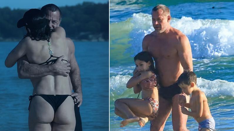 Malvino Salvador e Kyra Gracie curtem praia com a família — Foto: Fabrício Pioyani/Agnews