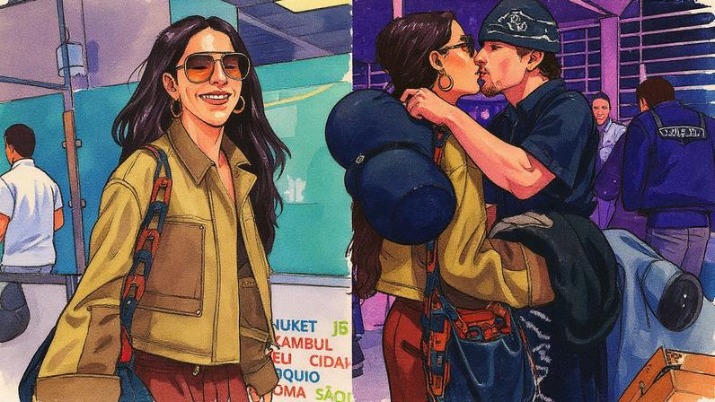 Marina Sena se despede da família antes de embarcar para os EUA — Foto: Léo Franco/ AgNews