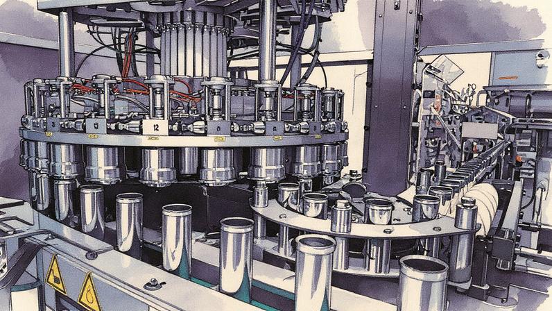Linha industrial de máquinas e componentes