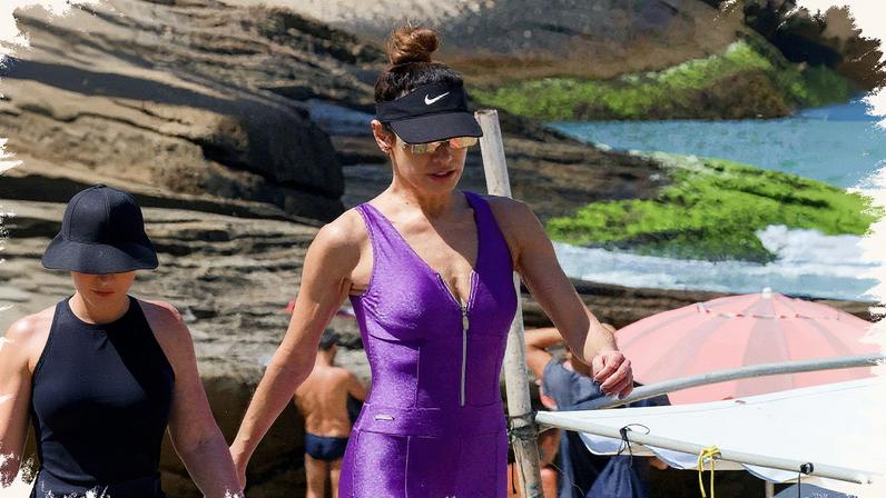 Patrícia Poeta caminha na orla de praia no Rio — Foto: JC Pereira / Agnews