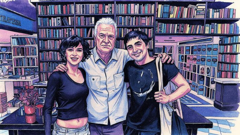 Pedro Bial com o filho José Bial e a nora — Foto: Webert Belicio / Agnews