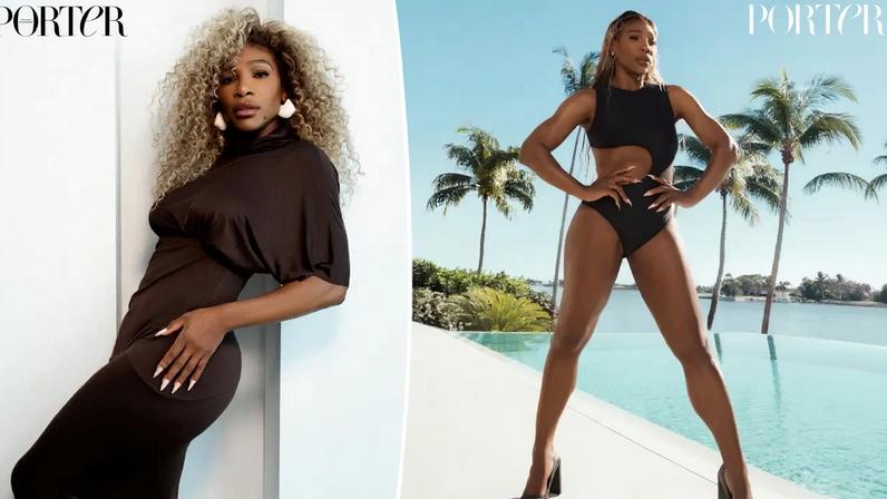 Williams strikes a powerful pose poolside in an Alaïa swimsuit and square-toed heels. Emmanuel Sanchez Monsalve/ PORTER / NET-A- PORTER.COM
