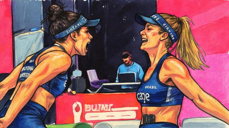 Dupla brasileira Thâmela e Victoria no Mundial de Vôlei de Praia (Foto: Divulgação / Volleyball World)