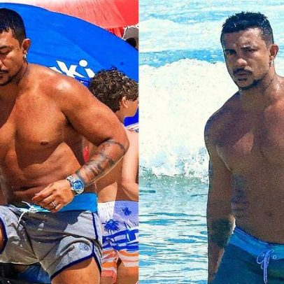 Xamã faz mergulho no mar e joga futmesa na Barra da Tijuca