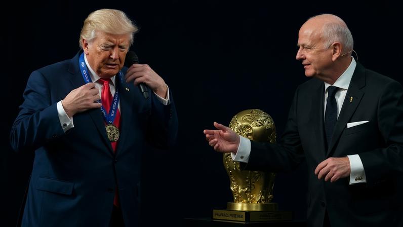 O presidente dos Estados Unidos, Donald Trump, recebeu o Prêmio da Paz da FIFA. Foto: Stephanie Scarbrough/POOL/AFP)