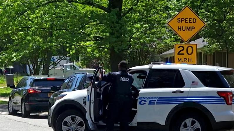Charlotte-Mecklenburg police in east Charlotte, North Carolina, on 29 April 2024. Photograph: Khadejeh Nikouyeh/AP