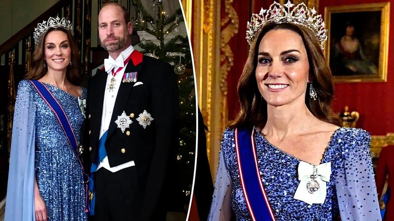 Kate Middleton used a “clever” hairstyling trick to secure her massive tiara during Wednesday night’s state banquet. Aaron Chown/WPA Pool/Shutterstock