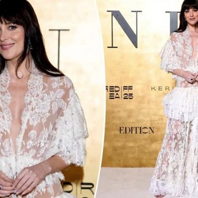 Dakota Johnson encanta com renda branca no Festival Internacional Red Sea