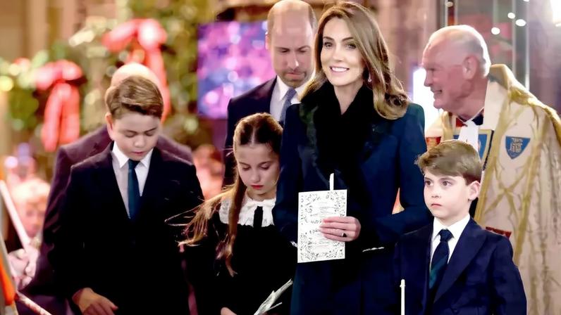Prince William and Princess Kate Middleton’s children, Prince George, Princess Charlotte and Prince Louis, added a personal touch to their mom’s annual Christmas carol event on Friday night. POOL/AFP via Getty Images