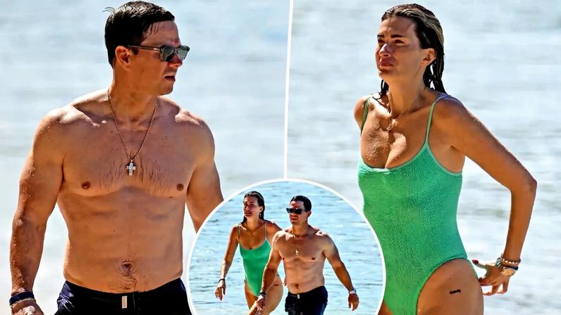 Mark Wahlberg e esposa vão à praia durante viagem a Barbados