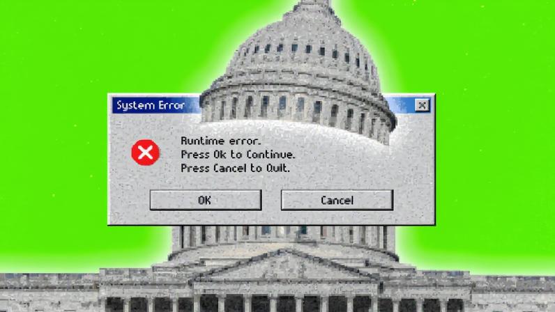 A capitol building with a bunch of pop up alerts.