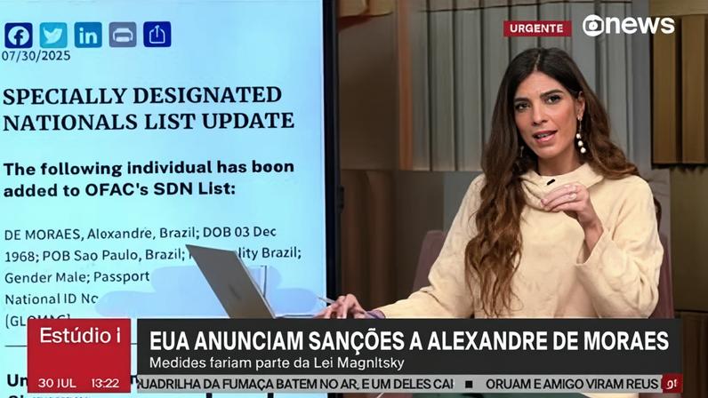 EUA sancionam Moraes com lei Magnitsky