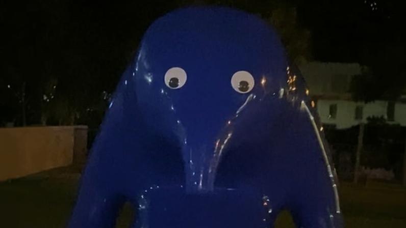 Googly eyes were stuck on the Cast in Blue (otherwise known as the Blue Blob) sculpture in Mount Gambier, South Australia on 13 September. Photograph: Facebook