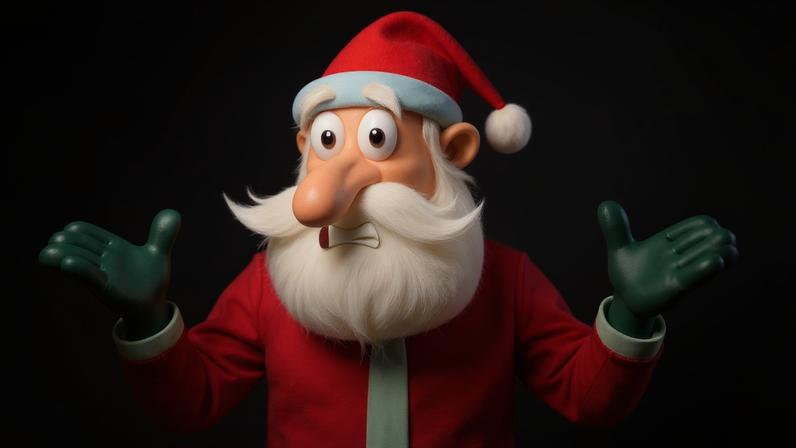 Ilustração de Pobre Papai Noel olhando para o dinheiro voando.