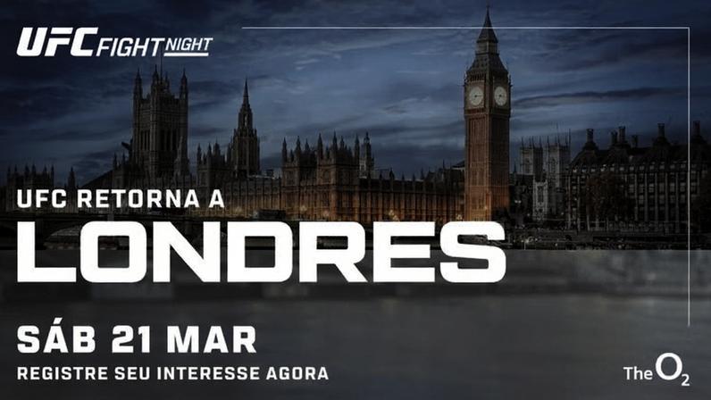 Arte anunciando o retorno do UFC a Londres em 21 de março de 2026. (Divulgação)