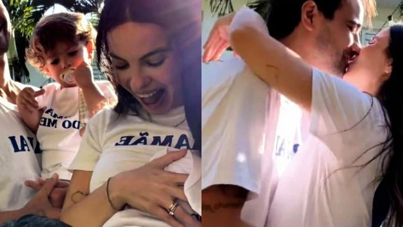 Mãe de 3! Sthefany Brito ganha beijo na barriga de grávida do filho mais velho e entrega sexo do bebê: 'Coração transbordando de amor'