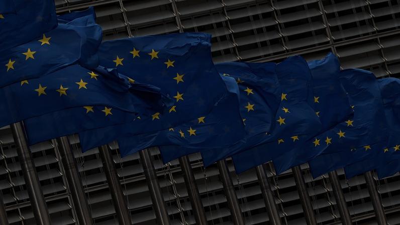 FILE PHOTO: European Union flags flutter outside the European Commission headquarters in Brussels, Belgium, June 5, 2020. REUTERS/Yves Herman/File Photo