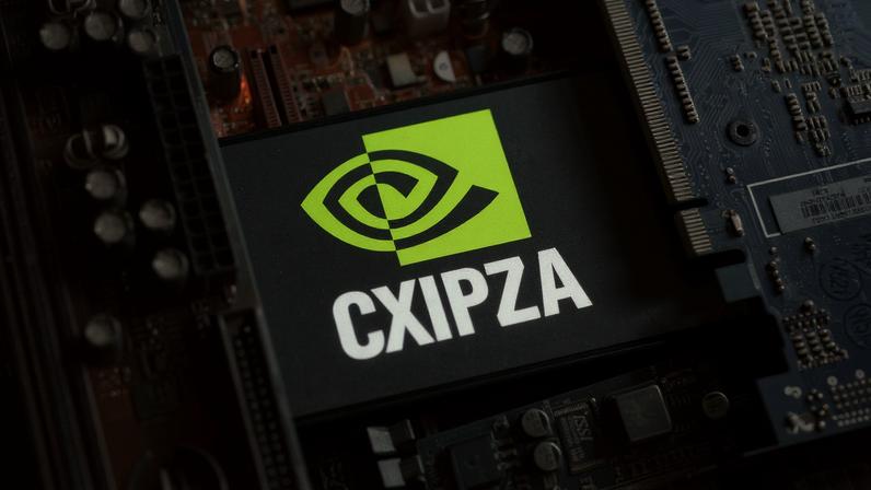 Ilustração mostra o logotipo da NVIDIA e a placa-mãe do computador — Foto: REUTERS/Dado Ruvic/Ilustração