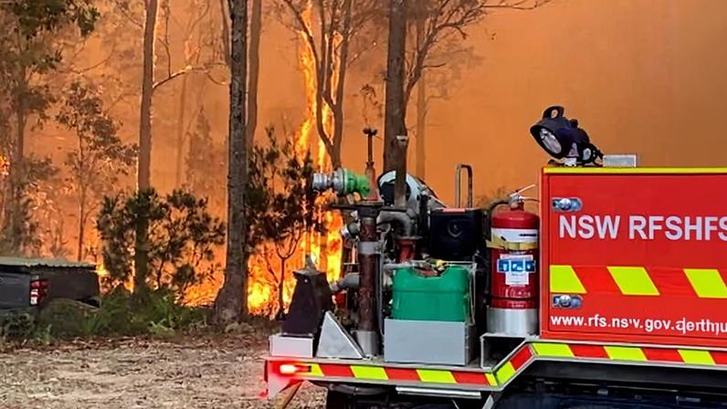 NSW firefighters tackling a blaze near Bulahdelah on Saturday. Photograph: Bulahdelah Rural Fire Brigade
