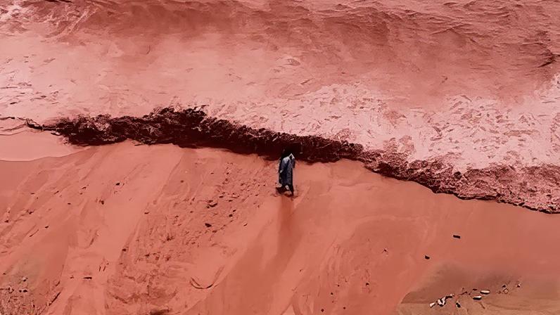 Rain transforms Iranian beach into striking red spectacle – video