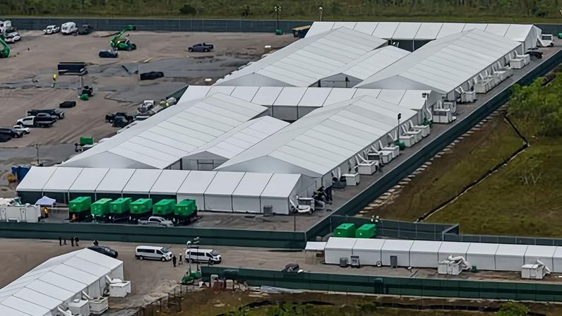 An aerial view of the south Florida immigration jail known as Alligator Alcatraz on 4 July 2025.