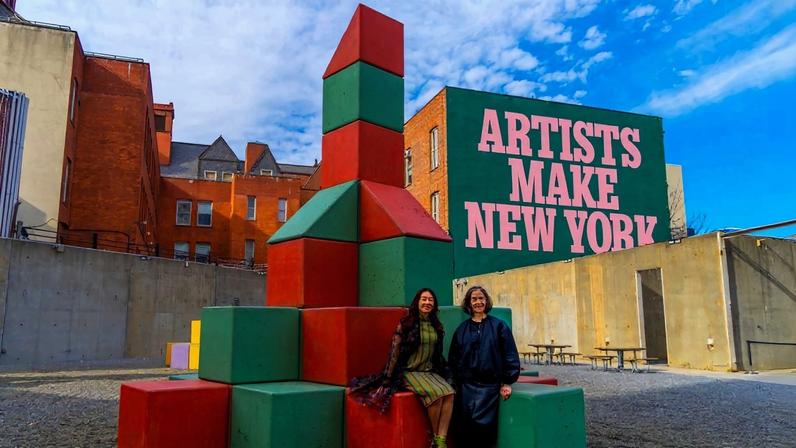 Sonya Yu (left) and Connie Butler in the courtyard at MoMA PS1 Courtesy MoMA PS1. Photo: John Kim