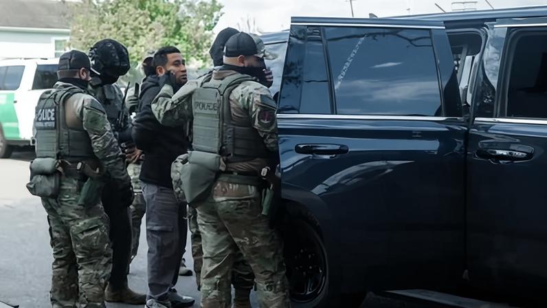 Border patrol officers make arrests in New Orleans, Louisiana. Photograph: Olga Fedorova/EPA