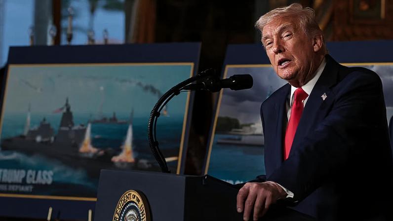President Donald Trump announced a new class of battleships that he says will be "the fastest, the biggest, and by far -- 100 times -- more powerful than any battleship ever built."