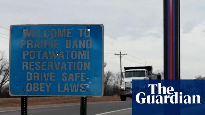 A sign on a road off of US Highway 75 welcomes motorists to the Prairie Band Potawatomi reservation, outside Mayetta, Kansas, on 11 December 2025. Photograph: John Hanna/AP