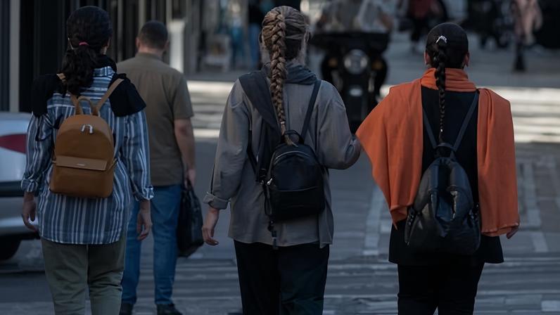 Iranian women without headscarves in Tehran. Observance of the hijab rules has become more sporadic since the 2022 protests.