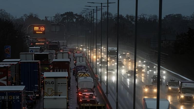 Congested roads on murky day