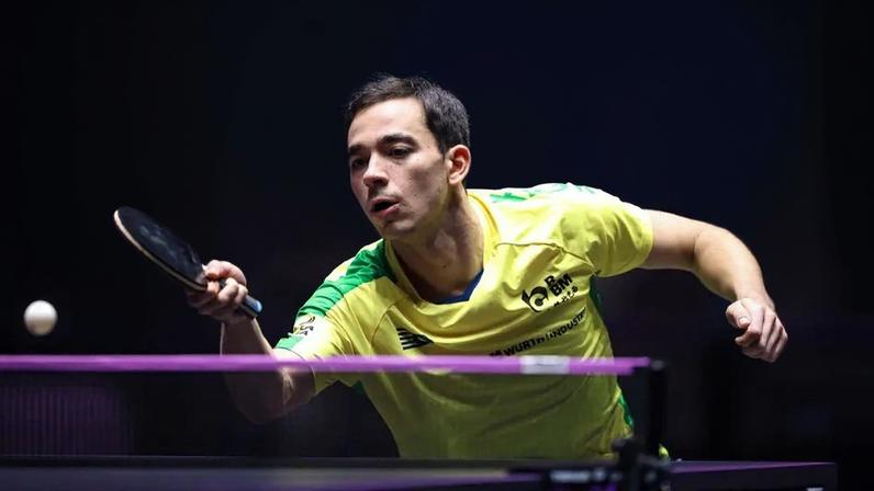 Hugo Calderano durante o WTT Champions de Montpellier (Foto: Divulgação / WTT)