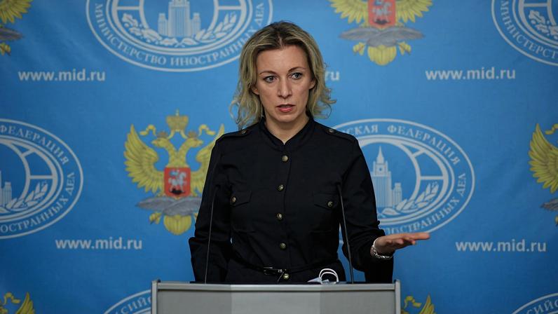 Chenceler russa, Maria Zakharova, durante entrevista coletiva semanal