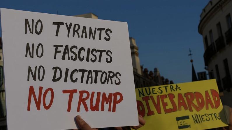 An anti-Trump sign at a No Kings rally in Madrid in October.