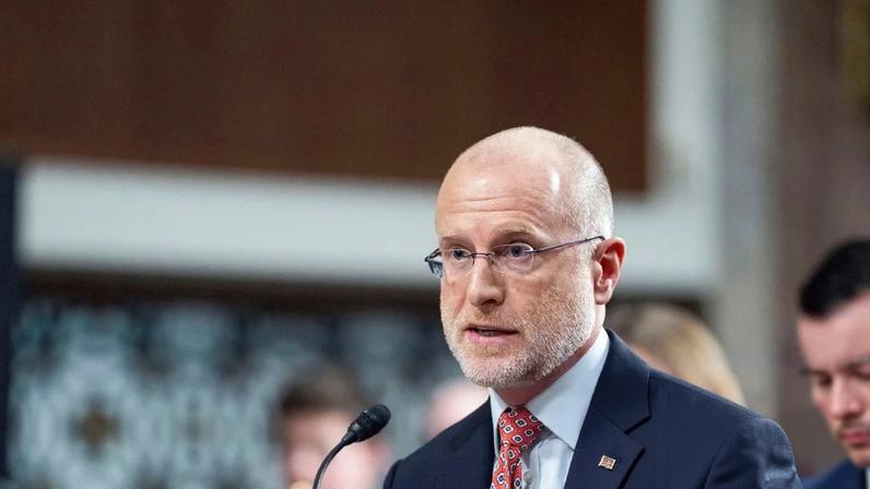 Chairman of the Federal Communications Commission (FCC) Brendan Carr speaks during a Senate committee oversight hearing on Wednesday. Photograph: Bonnie Cash/UPI/Shutterstock